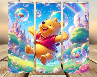 3D Winnie Pooh Tumbler Wrap, Winnie Pooh Bubbles Tumbler Wrap Sublimation Design PNG, 20oz Skinny Straight & Tapered Bubbles Tumbler Wrap