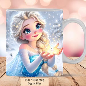 Involucro della tazza 3D Princess Elsa Snow Shine, 3D Elsa Mug Wrap Sublimation Design PNG, Mug 11oz e 15oz Frozen Mug Wrap, File di download istantaneo