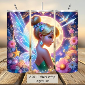 3D Fee Tinkerbell Tumbler Wrap, Prinzessin Tumbler Wrap Sublimation Design PNG, 20oz Skinny Straight & Tapered Fairy Tumbler Wrap