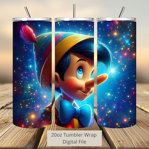 3D Pinocchio Shine Tumbler Wrap, 20oz Tumbler, Cartoon Tumbler Wrap, Stitch aquarel ontwerp Png, Tumbler sublimatie, digitaal bestand Png