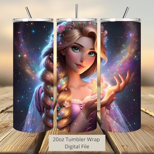 3D Süße Rapunzel Blumen Tumbler Wrap, Princess Tumbler Wrap Sublimation Design PNG, 20oz Skinny Straight & Tapered Rapunzel Tumbler Wrap