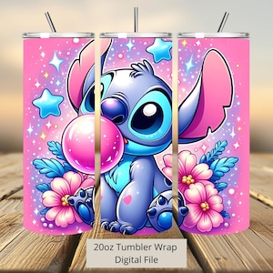 3D Stitch Bubble Tumbler Wrap, 20oz Tumbler, Cartoon Tumbler Wrap, Stitch Aquarell Design Png, Tumbler Sublimation, Digitale Datei Png