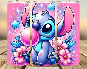 3D Stitch Bubble Tumbler Wrap, 20oz Tumbler, Cartoon Tumbler Wrap, Stitch Watercolor Design Png, Tumbler Sublimation, Digital File Png