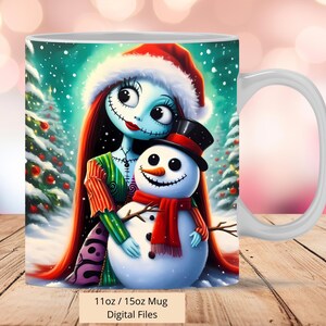 3D Sally and Snowman Christmas Mug Wrap, 3D Xmas Mug Wrap Sublimation Design PNG, Mug 11oz and 15oz Sally Mug Wrap, Instant Digital files