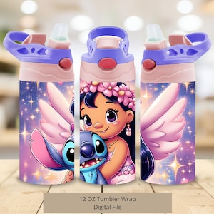 3D Love Lilo Angel en Stitch Tumbler Design, 12oz Lilo Angel Cup Tumbler Wrap PNG, 12oz Stitch Straight Tumbler Sublimatie PNG