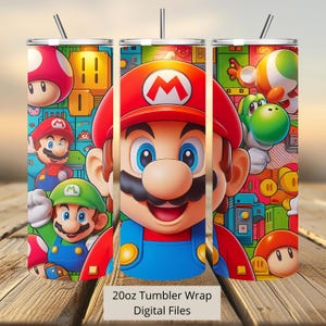 3D Super Mario Gamer Friends Tumbler Wrap, Friends Tumbler Wrap Sublimacja Design PNG, 20 uncji Skinny Straight & Tapered Mario Tumbler Wrap