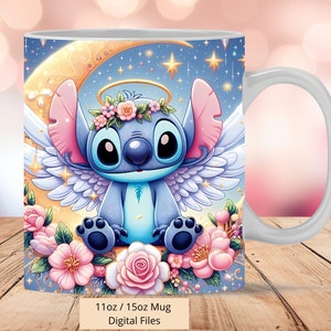 3D Angelic Stitch Mug Wrap, 3D Mug Wrap Sublimation Design PNG, Mug 11oz and 15oz Stitch Flowers Mug Wrap