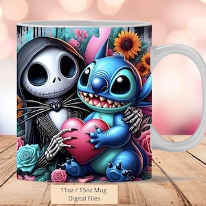 3D Love Stitch e Jack Mug Wrap, 3D Mug Wrap Sublimation Design PNG, Mug 11oz e 15oz Stitch Mug Wrap, Solo file digitali