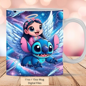 3D Lilo and Stitch Mug Wrap, 3D Angel Stitch Mug Wrap Sublimation Design PNG, Mug Stitch 11oz and 15oz Mug Wrap, Digital files