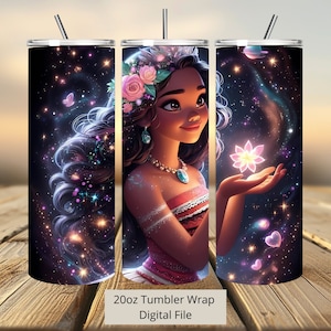3D Enchanted Moana Tumbler Wrap, Princess Tumbler Wrap Sublimation Design PNG, 20oz Skinny Straight & Tapered Moana Flower Tumbler Wrap