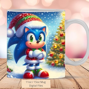 3D Cute Sonic Christmas Mug Wrap, 3D Sonic Mug Wrap Sublimacja Design PNG, Kubek 11 uncji i 15 uncji Sonic Mug Wrap, Natychmiastowe pobieranie cyfrowe Png