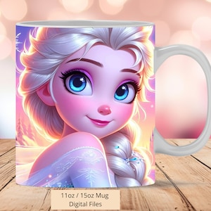 Involucro per tazza 3D Elsa Frozen carino, involucro per tazza 3D Elsa Sublimazione Design PNG, involucro per tazza Frozen da 11 once e 15 once, download istantaneo di file digitali