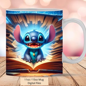 3D Cute Stitch Books Mug Wrap, 3D Stitch Mug Wrap Sublimation Design PNG, Mug 11oz and 15oz Stitch Mug Wrap, Instant Digital Png Download