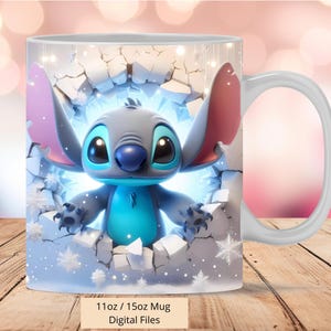 3D Stitch Cracked Hole Snow Mug Wrap, 3D Mug Wrap Sublimation Design PNG, Tasse 11oz und 15oz Stitch Mug Wrap, Sofortiger digitaler Download PNG