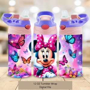 3D schattig roze Minnie vlinders bekerontwerp, 12oz Stitch Cup bekerwikkel PNG, 12oz muis rechte beker sublimatie PNG