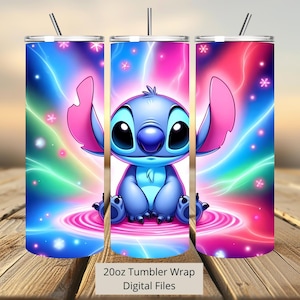 3D Cute Stitch Kleurrijke Tumbler Wrap, 20oz Tumbler, Cartoon Tumbler Wrap, Stitch Design Png, Tumbler Sublimatie, Instant Digitale Png