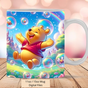3D Winnie Pooh Mug Wrap, 11oz & 15oz Mug Template, Mug Sublimation Design, 3D Bubble Rainbow Mug Wrap Template, Instant Digital Download PNG