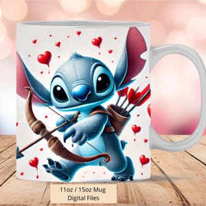 3D Cute Stitch Love Cupid Valentine Mug Wrap, 3D Mug Wrap Sublimation Design PNG, Mug 11oz and 15oz Stitch Mug Wrap, Only Digital Files
