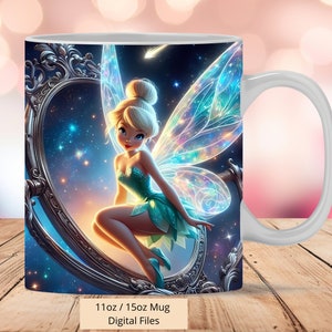 3D Enchanted Fairy Mirror Mug Wrap, 3D Mug Wrap Sublimation Design PNG, Mug 11oz and 15oz Princess Tinker Bell Mug Wrap
