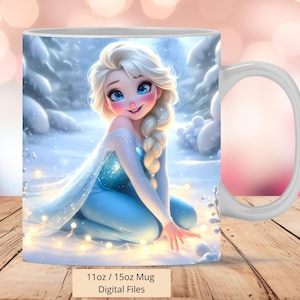 Involucro della tazza 3D Princess Elsa Snow Shine, 3D Elsa Mug Wrap Sublimation Design PNG, Mug 11oz e 15oz Frozen Mug Wrap, File di download istantaneo
