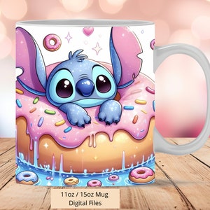 3D süße Stitch Floater Donuts Tassenfolie, 3D Tassenfolie Sublimation Design PNG, Tasse 11oz und 15oz Stitch Mug Wrap; Nur digitale Dateien