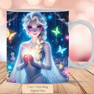 3D Süße Prinzessin Tassenverpackung, 3D Elsa Tassenverpackung Sublimation Design PNG, Tasse 11oz und 15oz Frozen Tassenverpackung, Sofortiger Download Dateien