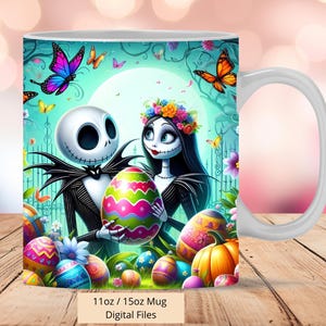 3D Love Jack and Sally Easter Mug Wrap, 3D Jack Mug Wrap Sublimation Design PNG, Mug 11oz and 15oz Sally Mug Wrap, Instant Digital files PNG