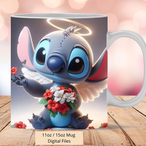 3D Stitch Angel Christmas Mug Wrap, 3D Mug Wrap Sublimation Design PNG, Stitch Mug 11oz and 15oz, Xmas Mug Wrap, Instant Digital Download