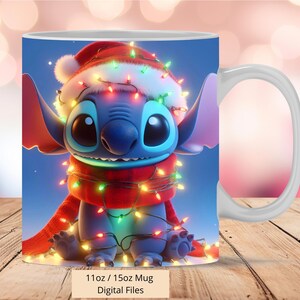 3D Cute Stitch Christmas Shine Mug Wrap, 3D Mug Wrap Sublimation Design PNG, Mug 11oz and 15oz Stitch Mug Wrap, Instant Digital PNG