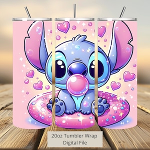 3D Stitch Bubble Tumbler Wrap, Stitch Hearts Tumbler Wrap Sublimatie Ontwerp PNG, 20oz Skinny Straight & Taps toelopende Stitch Tumbler Wrap