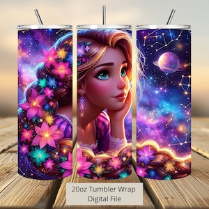 3D Princess Rapunzel Flower Tumbler Wrap, Princess Tumbler Wrap Sublimatie Ontwerp PNG, 20oz Skinny Rechte & Taps Toelopende Rapunzel Tumbler Wrap