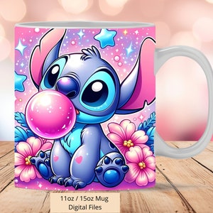 Tazza con fiori a bolle di Stitch 3D, tazza con design a sublimazione PNG, tazza da 11oz e 15oz, solo file digitali