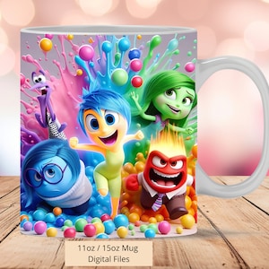 Involucro per tazza 3D Inside Out 2 Splash colorato, involucro per tazza 3D Sublimation Design PNG, tazza da 11 once e 15 once Involucro per tazza Inside Out 2, solo file digitali