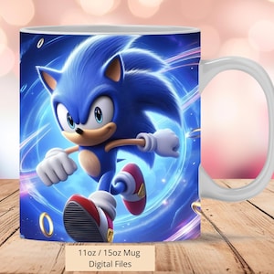 Involucro per tazza 3D carino Sonic Splash Run, involucro per tazza 3D Sonic Design a sublimazione PNG, involucro per tazza Sonic da 11 once e 15 once, download digitale istantaneo Png