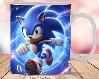 3D Cute Sonic Splash Run Mug Wrap, 3D Sonic Mug Wrap Sublimation Design PNG, Mug 11oz and 15oz Sonic Mug Wrap, Instant Digital Download Png