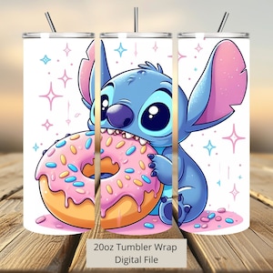 3D Stitch Donuts Tumbler Wrap, 20oz Tumbler, Cartoon Tumbler Wrap, Stitch Watercolor Design Png, Tumbler Sublimation, Digital File Png
