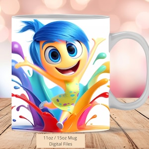 3D Inside Out 2 Bunte Splash Mug Wrap, 3D Mug Wrap Sublimation Design PNG, Tasse 11oz und 15oz Inside Out 2 Joy Mug Wrap, Digitale Dateien