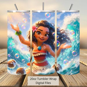 3D Süße Moana Wasserblasen Tumbler Wrap, Princess Tumbler Wrap Sublimation Design PNG, 20oz Skinny Straight & Tapered Moana Tumbler Wrap