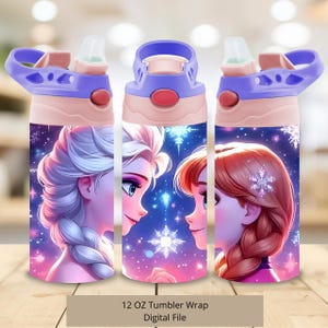3D Elsa en Anna Frozen Tumbler-ontwerp, 12oz Love Frozen Cup Tumbler Wrap PNG, 12oz Princess Straight Tumbler Sublimatie PNG