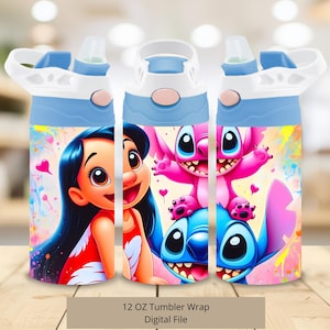 3D Love Lilo Stitch en Angel Tumbler-ontwerp, 12oz Lilo Angel Cup Tumbler Wrap PNG, 12oz Stitch Straight Tumbler Sublimatie PNG