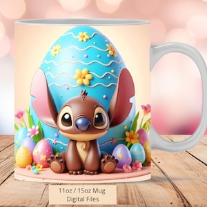 3D Cute Chocolat Stitch Easter Mug Wrap, 3D Mug Wrap Sublimation Design PNG, Mug 11oz and 15oz Stitch Mug Wrap, Instant Digital PNG Download