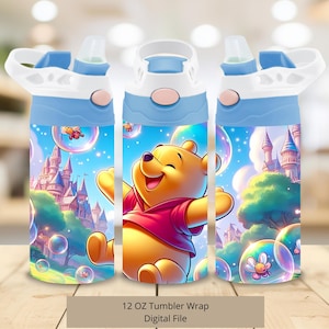 Diseño de vaso de burbujas de Winnie the Pooh 3D, envoltura de vaso de copa de oso de 12 oz PNG, sublimación de vaso recto de Winnie the Pooh de 12 oz PNG