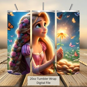 3D Süße Rapunzel Blumen Tumbler Wrap, Princess Tumbler Wrap Sublimation Design PNG, 20oz Skinny Straight & Tapered Rapunzel Tumbler Wrap