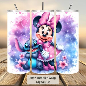 3D Stitch Love Minnie Tumbler Wrap, Minnie Tumbler Wrap Sublimatie Design PNG, 20oz Skinny Straight & Taps toelopende Stitch Tumbler Wrap