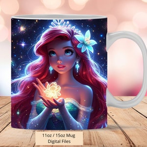 3D Enchanted Nermaid Mug Wrap, 3D Mug Wrap Sublimation Design PNG, Mug 11oz and 15oz Princess Ariel Mug Wrap