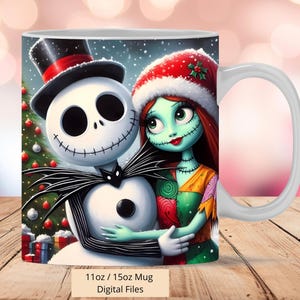 3D Jack and Sally Snow Christmas Mug Wrap, 3D Xmas Mug Wrap Sublimation Design PNG, Mug 11oz and 15oz Sally Mug Wrap, Instant Digital files