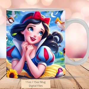3D Cute Princess White Snow Birds Mug Wrap, 3D Princess Mug Wrap Sublimation Design PNG, Mug 11oz and 15oz White Snow Mug Wrap