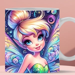 3D Cute Fairy Mug Wrap, 3D Tink colorful wings Mug Wrap Sublimation Design PNG, Mug 11oz and 15oz Princess Tinker Bell Mug Wrap