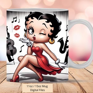 Tazza 3D con simpatici baci e musica di Betty Red, design a sublimazione per tazza 3D in formato PNG, tazza da 11 oz e 15 oz, solo file digitali
