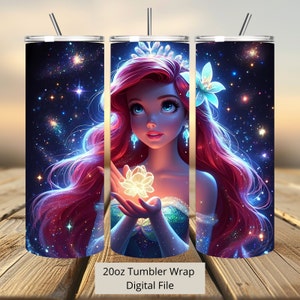 3D Prinzessin Ariel Blumen Tumbler Wrap, Prinzessin Tumbler Wrap Sublimation Design PNG, 20oz Skinny Straight & Tapered Nermaid Tumbler Wrap